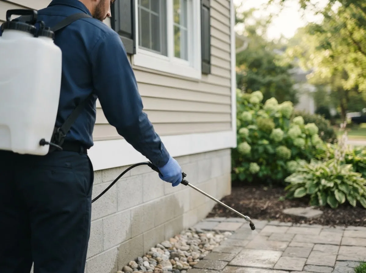 Pest control technician inspecting a home in Boomer, WV